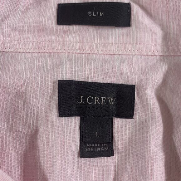 J. Crew Slim Size Large Men's Pink White Baird Mcnutt Irish Linen Blend Shirt - Picture 3 of 8
